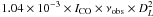 \hbox{$1.04 \times 10^{-3}\times I_{\rm CO}\times \nu_{\rm obs}\times D_L^2$}