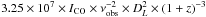 \hbox{$3.25\times 10^7 \times I_{\rm CO}\times \nu_{\rm obs}^{-2}\times D_L^2\times (1+z)^{-3}$}