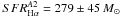 \hbox{$SFR_{\rm H\alpha}^{A2} = 279\pm 45\,M_{\sun}$}
