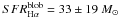\hbox{$SFR_{\rm H\alpha}^{\rm blob} = 33\pm 19~M_{\sun}$}