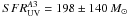 \hbox{$SFR_{\rm UV}^{A3} = 198\pm 140\,M_{\sun}$}