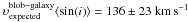 \hbox{$\upsilon_{\rm expected}^{\rm blob-galaxy} \langle \sin(i) \rangle = 136\pm 23~\rm km\,s^{-1}$}