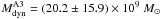 \hbox{$M_{\rm dyn}^{\rm A3} = (20.2\pm 15.9)\times 10^9~M_{\sun}$}