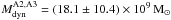\hbox{$M^{\rm A2,A3}_{\rm dyn} = (18.1\pm 10.4)\times 10^9\,\rm M_{\sun}$}