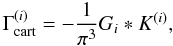 \begin{equation} \label{eq:conclu_relation} \Gamma^{(i)}_{\rm cart} = -\frac{1}{\pi^3} G_i * K^{(i)}, \end{equation}