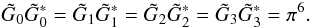 \begin{equation} \label{eq:GGstarnorm} \tilde{G}_0 \tilde{G}_0^* = \tilde{G}_1 \tilde{G}_1^* = \tilde{G}_2 \tilde{G}_2^* = \tilde{G}_3 \tilde{G}_3^* = \pi^6. \end{equation}