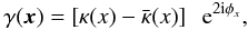 \begin{equation} \gamma(\vek{x}) = \bb{\kappa(x) - \bar{\kappa}(x)} \; \expo{2 \ic\phi_x}, \end{equation}
