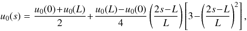 \begin{equation} u_0(s) = \frac{u_0(0) \!+\! u_0(L)}{2} \!+\! \frac{u_0(L) \!-\! u_0(0)}{4} \left(\frac{2s \!-\! L}{L}\right)\left[3 \!-\! \left(\frac{2s \!-\! L}{L}\right)^2\right], \label{eq27} \end{equation}