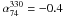 \hbox{$\alpha_{74}^{330}=-0.4$}