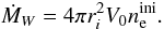 \begin{equation} \dot{M}_W = 4\pi r_i^{2} V_{0}n_{\rm e}^{\rm ini}. \label{eq:mwind} \end{equation}