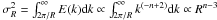 \hbox{$\sigma_R^2 =\int_{2\pi/R}^\infty E(k){\rm d}k \propto \int_{2\pi/R}^\infty k^{(-n+2)}{\rm d}k \propto R ^{n-3}$}