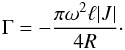 \begin{equation} \Gamma = -\frac{\pi\omega^2\ell |J|}{4R}\cdot \label{eq:5.23} \end{equation}