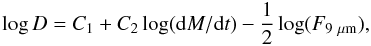 \appendix \setcounter{section}{1} \begin{equation} \log{D} = C_1 + C_2\log({\rm d}M/{\rm d}t) - \frac{1}{2}\log(F_{\rm 9~\mu m}) , \end{equation}