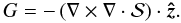 \begin{equation} \label{geqn1} G = - \left( \nabla \times \nabla \cdot \mathcal{S} \right) \cdot {\vec {\hat z}}. \end{equation}