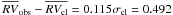 \hbox{$\overline{RV}_{\rm obs} - \overline{RV_{\rm cl}}= 0.115 \sigma_{\rm cl}=0.492$}