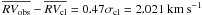 \hbox{$\overline{RV_{\rm obs}}-\overline{RV_{\rm cl}}= 0.47 \sigma_{\rm cl}= 2.021~{\rm km}~{\rm s}^{-1}$}