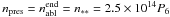 \hbox{$n_{\rm pres}=n_{\rm abl}^{\rm end} = n_{**}=2.5\times 10^{14}P_6$}