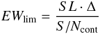 \begin{equation} \label{eq:envelope} EW_{\mathrm{lim}} = \frac{SL \cdot \Delta}{S/N_{\mathrm{cont}}} \end{equation}