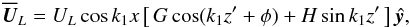 \begin{equation} \meanUU_L =U_L\cos\xk\left[\,G\cos(\zt+\phi)+H\sin \zt\,\right]\yyy, \label{Uquad} \end{equation}