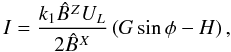 \begin{equation} I=\frac{k_1 \BZ U_L}{2\BX}\left(G\sin \phi-H\right), \end{equation}