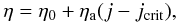 \begin{equation} \label{eqn:res} \eta=\eta_{0}+\eta_{\rm a} (j-j_{\rm crit}), \end{equation}