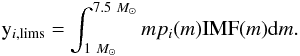 \begin{equation} {\rm y}_{i,\rm lims}=\int^{7.5~ M_\odot}_{1~ M_\odot} mp_i(m) {\rm IMF}(m) {\rm d}m. \end{equation}