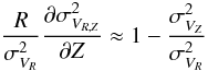\begin{equation} \frac{R}{\sigma^2_{V_R}} \frac{\partial \sigma^2_{V_{R,Z}}}{\partial Z }\approx 1- \frac{\sigma^2_{V_Z}}{\sigma^2_{V_R}} \label{eqn:approx_Gilmore} \end{equation}