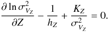 \begin{equation} \frac{\partial \ln \sigma^2_{V_Z}}{\partial Z}- \frac{1}{h_Z}+\frac{K_Z}{\sigma^2_{V_Z}}=0. \label{eqn:vertical_jeans} \end{equation}