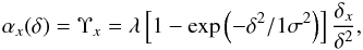 \appendix \setcounter{section}{1} \begin{equation} \label{alpha_x} \alpha_{x} (\delta) = \Upsilon_{x} = \lambda\left[1-\exp \left(-\delta^2/1\sigma^2\right)\right]\frac{\delta_{x}}{\delta^2}, \end{equation}