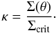 \begin{equation} \label{convergence} \kappa = \frac{\Sigma(\theta)}{\Sigma_{\rm crit}}\cdot \end{equation}