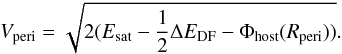 \appendix \setcounter{section}{1} \begin{equation} V_{\rm peri} = \sqrt{2(E_{\rm sat} - \frac{1}{2}\Delta E_{\rm DF} - \Phi_{\rm host}(R_{\rm peri}))}. \end{equation}