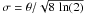\hbox{$\sigma = \theta / \sqrt{8 \, \ln(2)}$}