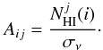 \begin{equation} \label{eq:inverse3} A_{ij} = \frac{N_{\rm HI}^j(i)}{\sigma_\nu}\cdot \end{equation}