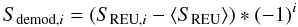 \begin{equation} S_{{\rm demod},i}= (S_{{\rm REU},i}-\langle S_{\rm REU}\rangle)*(-1)^i \end{equation}