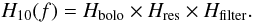 \begin{equation} H_{\rm 10} (f) = H_{\rm bolo} \times H_{\rm res} \times H_{\rm filter}. \end{equation}