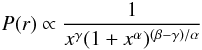 \begin{equation} P(r) \propto \frac{1}{x^\gamma (1+x^\alpha)^{(\beta-\gamma)/\alpha}} \end{equation}