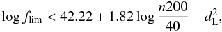 \begin{equation} \log f_{\rm lim}< 42.22 + 1.82 \log \frac{n200}{40} -d_{\rm L}^2, \end{equation}