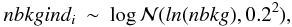 \appendix \setcounter{section}{1} \begin{eqnarray} nbkgind_i &\sim& \mathcal{\log N}(ln(nbkg),0.2^2) , \end{eqnarray}
