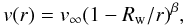 \begin{equation} v(r) = v_{\infty}(1 - R_{\rm w}/r)^{\beta}, \end{equation}