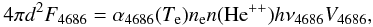 \begin{equation} 4\pi d^2 F_{\rm 4686} = \alpha_{4686}(T_{\rm e}) n_{\rm e} n({\rm He}^{++}) h\nu_{4686} V_{4686}, \end{equation}