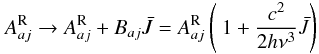 \appendix \setcounter{section}{1} \begin{equation} A_{aj}^{\rm R} \rightarrow A_{aj}^{\rm R} + B_{aj} \bar{J} = A_{aj}^{\rm R} \left(\displaystyle\ 1 + \frac{c^2}{2h \nu^3} \bar{J} \right) \label{einstein} \end{equation}