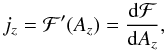 \begin{equation} j_z=\mathcal{F}^{\prime}(A_z)=\frac{{\rm d}\mathcal{F}}{{\rm d}A_z}, \label{j_Az} \end{equation}