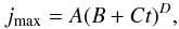 \begin{equation} j_{\rm max}=A(B+Ct)^D, \end{equation}