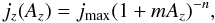 \begin{equation} j_z(A_z) = j_{\rm max}(1+m A_z)^{-n}, \label{fit} \end{equation}