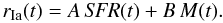 \begin{equation} r_{\rm Ia}(t)= A \, {\it SFR}(t) + B \, M(t) . \end{equation}