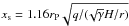 \hbox{$x_{\rm s}=1.16 r_{\rm P} \sqrt{q / (\!\sqrt{\gamma}H/r)}$}