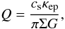 \begin{equation} \label{eq:toomre} Q = \frac{c_{\rm s} \kappa_{\rm ep}}{\pi \Sigma G} , \end{equation}