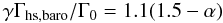 \appendix \setcounter{section}{1} \begin{equation} \label{eq:hsbaro} \gamma \Gamma_{\rm hs,baro} / \Gamma_0 = 1.1 ( 1.5 - \alpha) \end{equation}