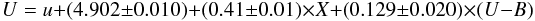 $$ U = u + (4.902\pm0.010) + (0.41\pm0.01) \times X + (0.129\pm0.020) \times (U-B)$$