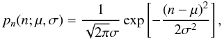 \appendix \setcounter{section}{1} \begin{equation} p_n(n;\mu,\sigma) = \frac{1}{\sqrt{2\pi} \sigma}\exp\left[-\frac{\left(n - \mu\right)^2}{2\sigma^2}\right], \label{eq:normal_pdf} \end{equation}